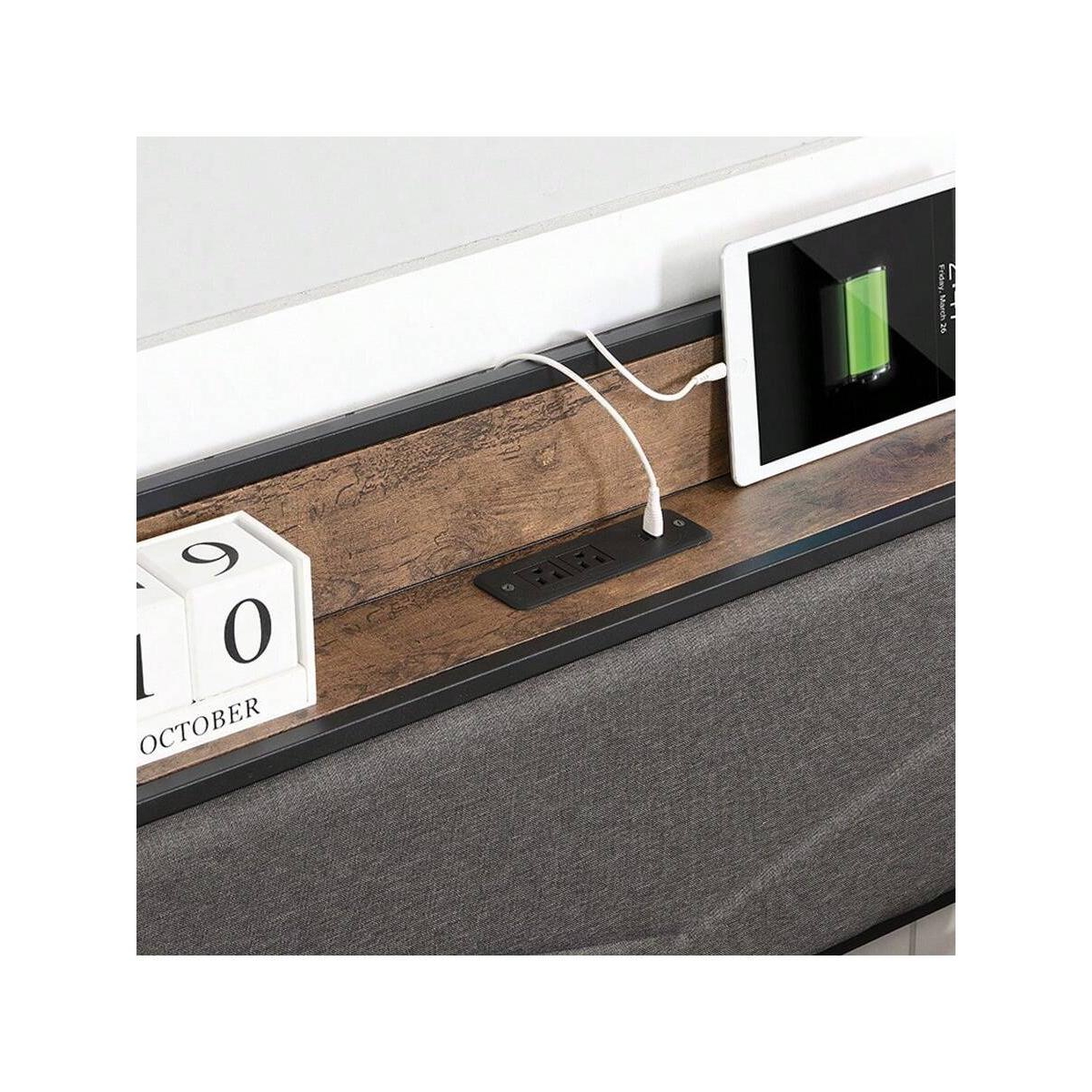 gaomon Bed Frame, Size Bed , Storage Headboard With Charging Station, Solid And Stable, Noise Free, No Box Spring Needed, Easy Assembly - Gr