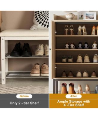 Shoe Cabinet with 3 Rattan Doors,Freestanding Shoe Storage Organizer for Entryway, Hallway, Living Room