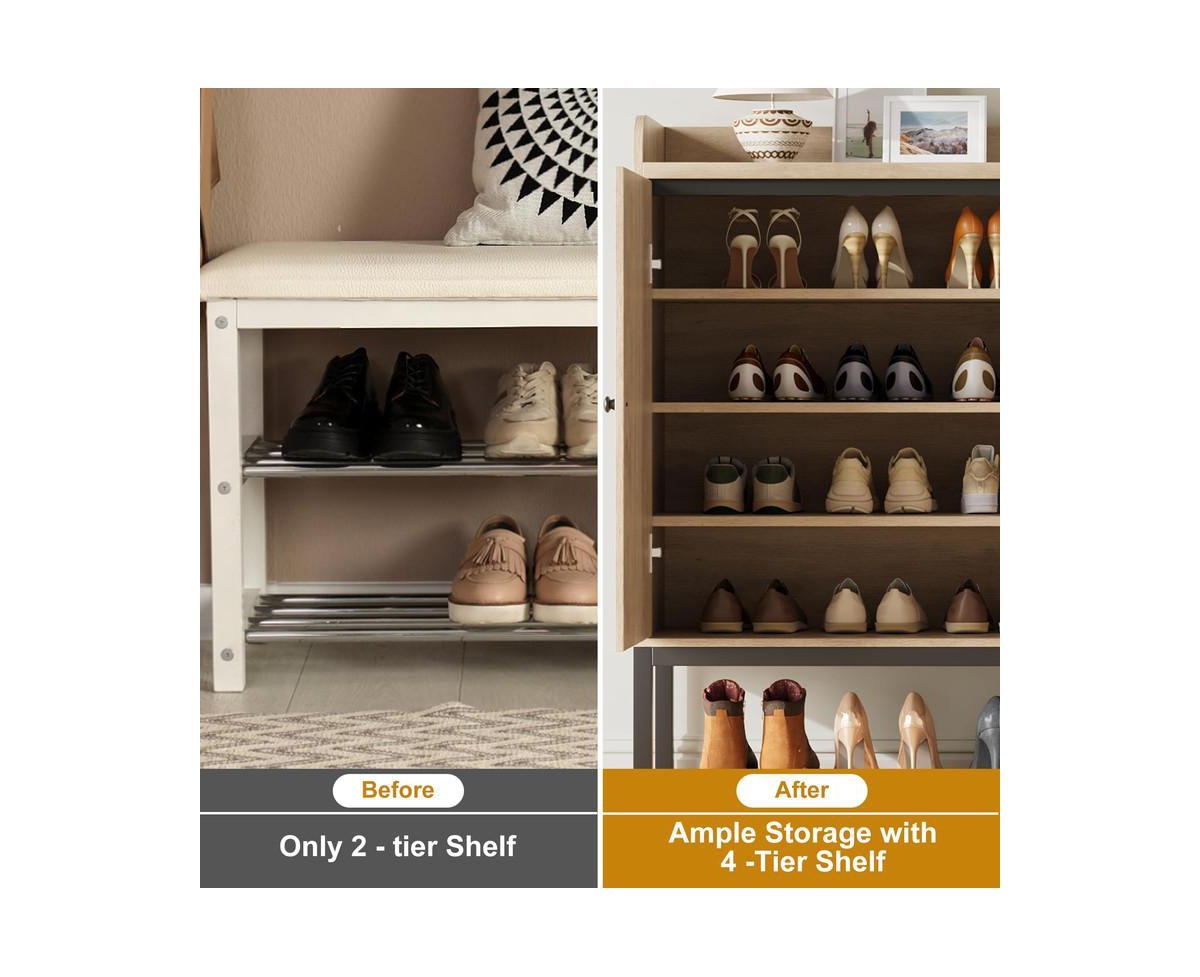 gaomon Shoe Cabinet with 3 Rattan Doors, 7-Tier Shoe Storage Cabinet with Adjustable Shelves, Freestanding Shoe Storage Organizer for Entryway, Hallwa