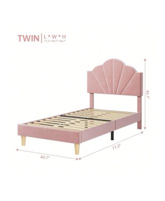 Twin Platform Bed Frame, Velvet Upholstered Platform Bed Frame With Height Adjustable Headboard, Strong Wood Slat Support, Solid And Stable, Easy To Assemble