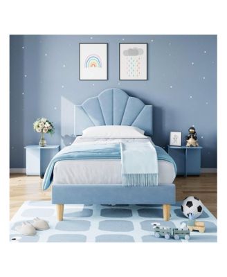 Twin Platform Bed Frame, Velvet Upholstered, Adjustable Headboard, Strong Wood Slats, Solid & Stable, Easy Assembly