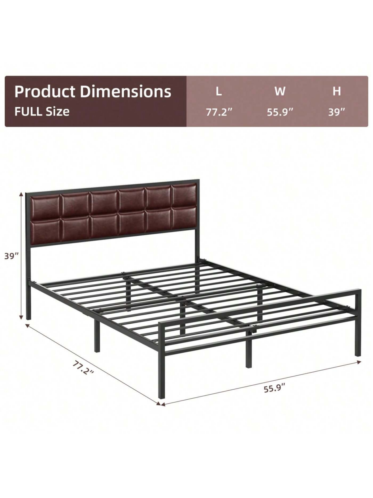 gaomon Full/Queen Size Faux Leather Platform Bed Frame With Upholstered Headboard - Sturdy Metal Frame With Steel Slats Support - Box Spring Optional