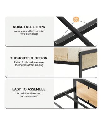 Bed Frame, Metal Bed Frame With Rattan Headboard And Footboard, Platform Bed Frame With Safe Rounded Corners, Under Bed Storage, Strong Metal Slat Support, No Box Spring Needed