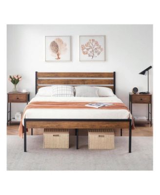 Full/Queen Bed Frame, Bed Frame With Wooeden Headboard And Footboard, Platform Bed Frame With Underbed Storage Space, Rustic Country Style, No Box Spring Needed