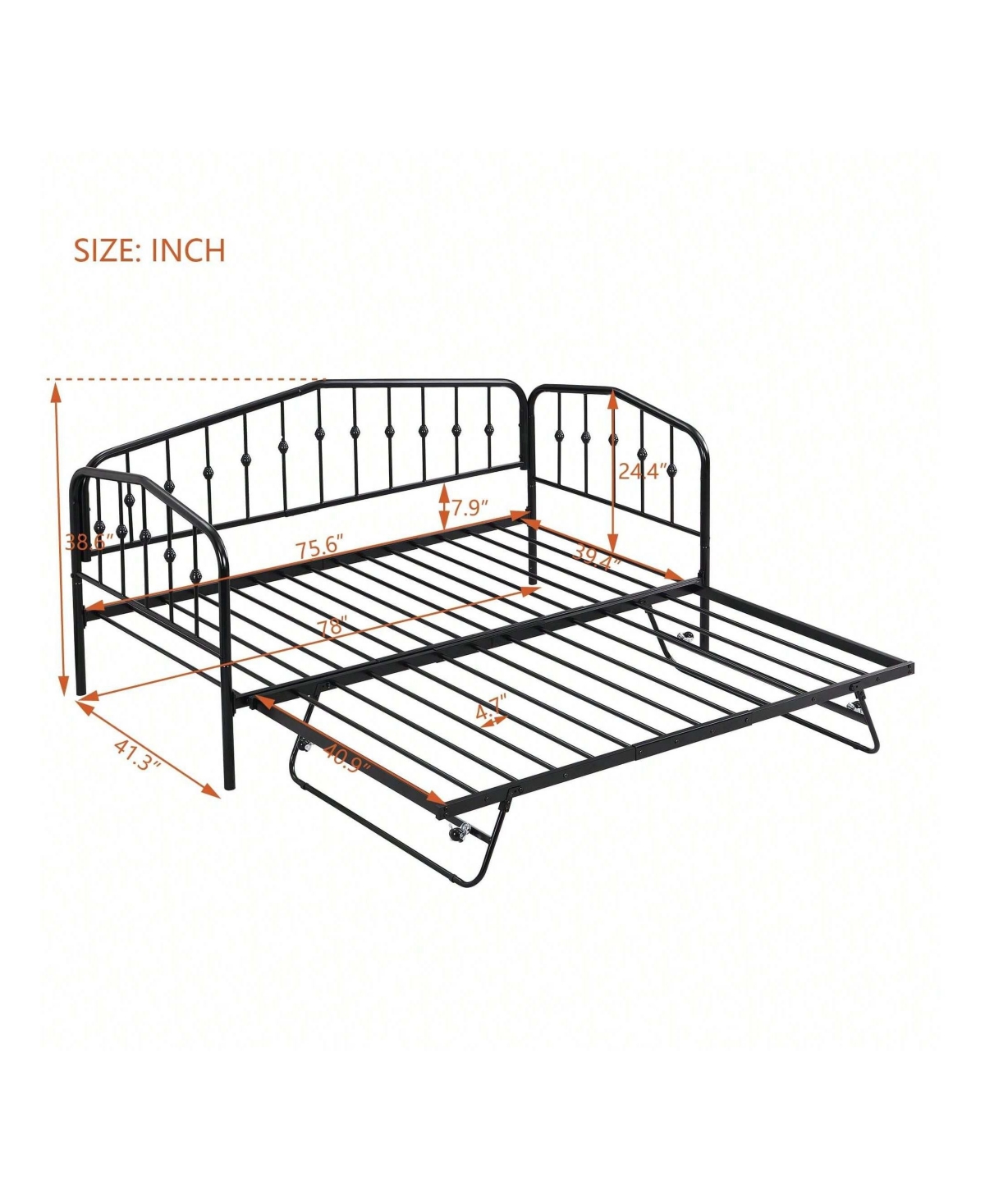 gaomon Twin Size Metal Daybed With Trundle,Sofa Bed Frame With Portable Folding Trundle For Kids Teens Adults, Steel Slat Support,Easy To Assemble & N