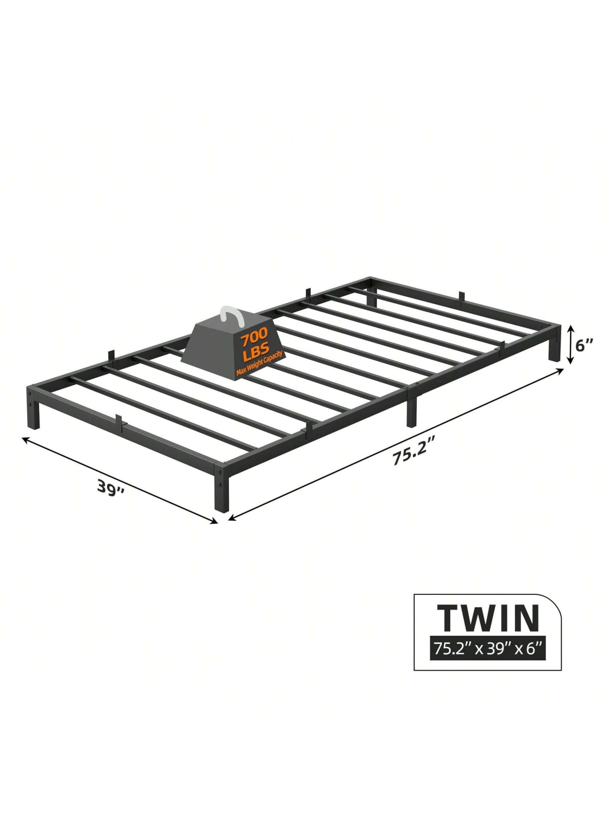 gaomon Bed Frame, 6-Inch Metal Low Platform Bed Frame, Bed Frame With Metal Slat Support, Mattress Foundation, No Box Spring Needed, Noiseless Design