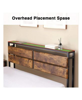 Full Size Metal Platform Bed Frame with Storage, Rustic Vintage Wood Headboard, Strong Metal Slats, Mattress Foundation, No Box Spring