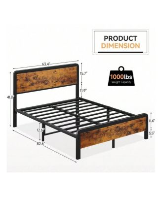 Twin/Full/Queen Platform Bed Frame With Wooden Headboard And Footboard, Sturdy Metal Slat Support, Mattress Base, No Box Spring Required