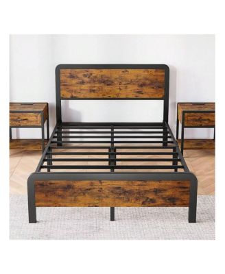Twin/Full/Queen Platform Bed Frame With Wooden Headboard And Footboard, Sturdy Metal Slat Support, Mattress Base, No Box Spring Required