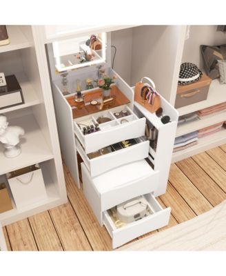 Vanity with Lighted Mirror and Stool – Closet Drawer Makeup Table