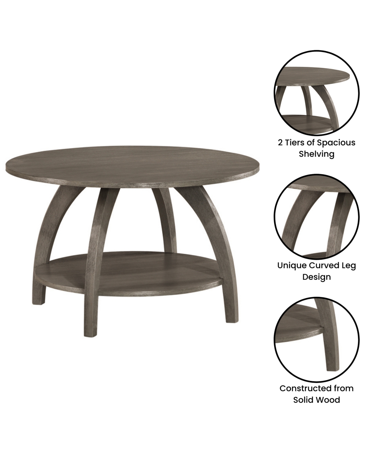 Convenience Concepts 30" Aldrin Coffee Table With Shelf In Wirebrush Dark Gray