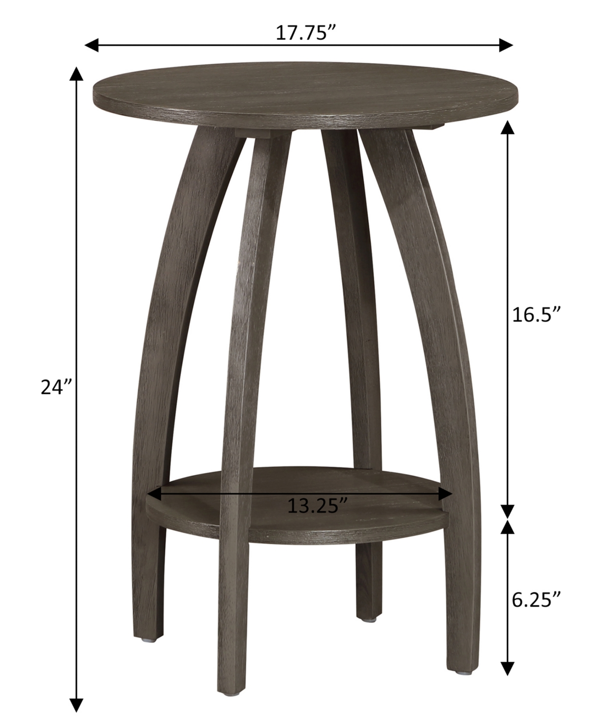 Convenience Concepts 17.75" Aldrin End Table With Shelf In Wirebrush Dark Gray
