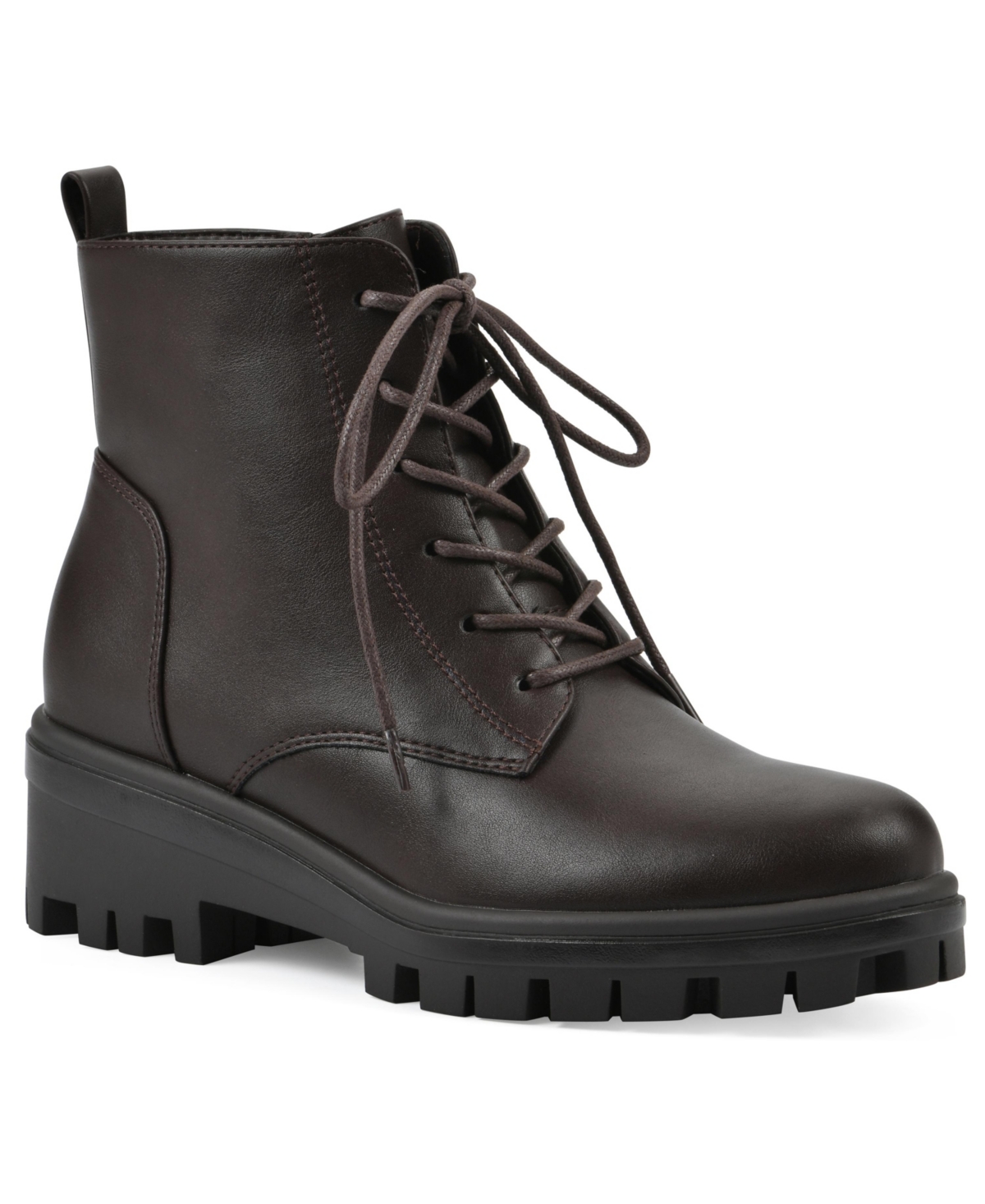 White Mountain Women's Tappy Lug Sole Combat Boots In Brown Smooth