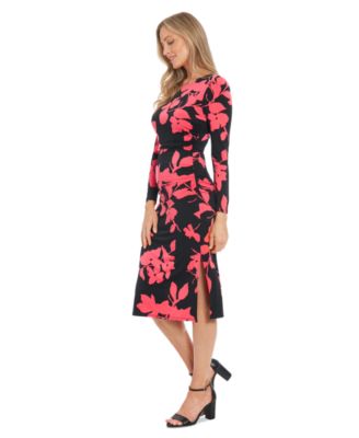 London Times Petite Floral Side-Ruched Long-Sleeve Midi Dress - Macy's