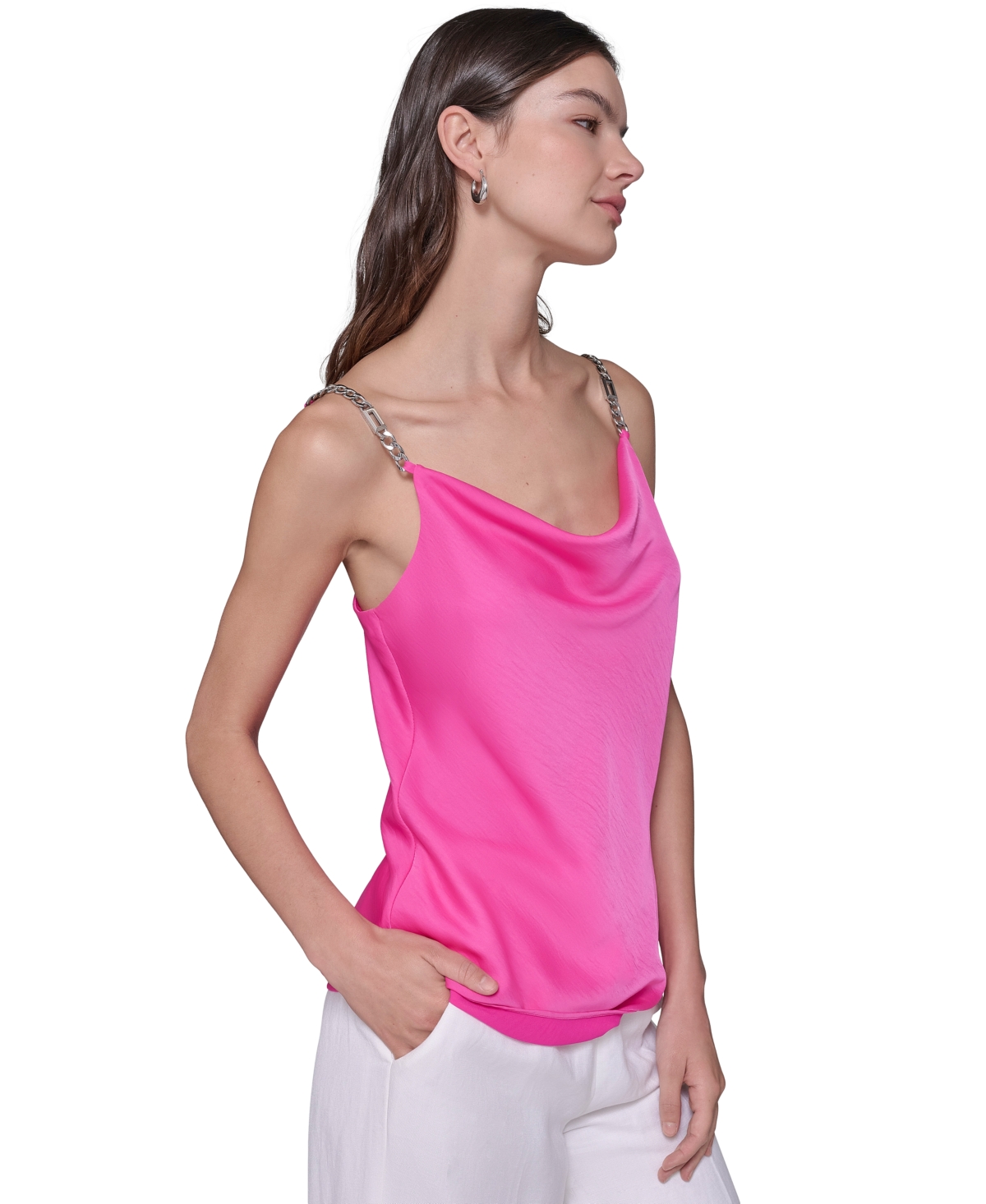Karl Lagerfeld Paris Women's Chain-Strap Satin Cowlneck Camisole