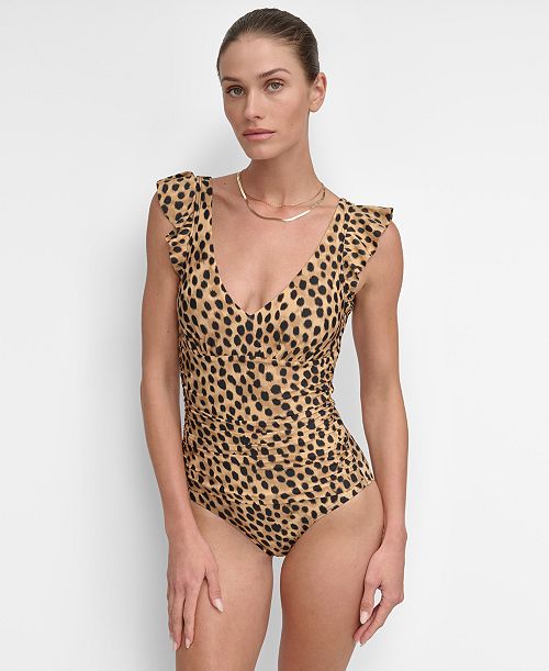 alfani DKNY Women's Ruffled Underwire One-Piece Swimsuit Women's Fashion Shoes & Accessories