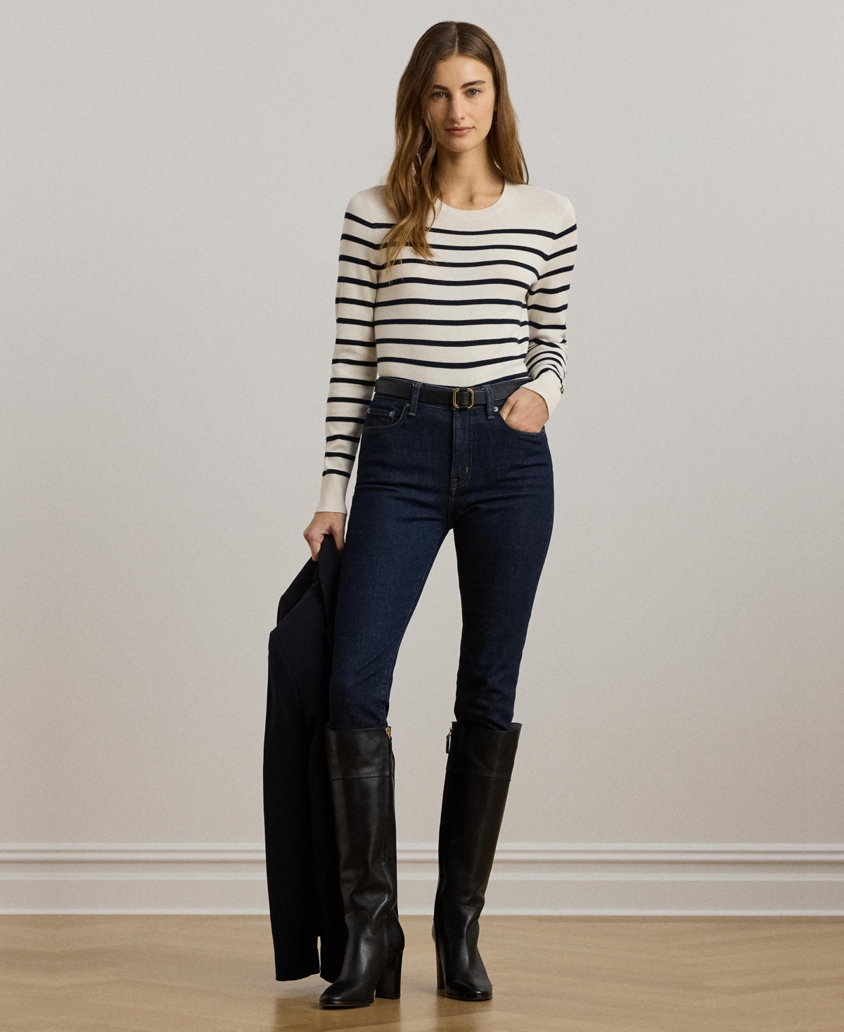 Lauren Ralph Lauren Women's Striped Cotton-Blend Sweater, Regular & Petite -Lauren Navy