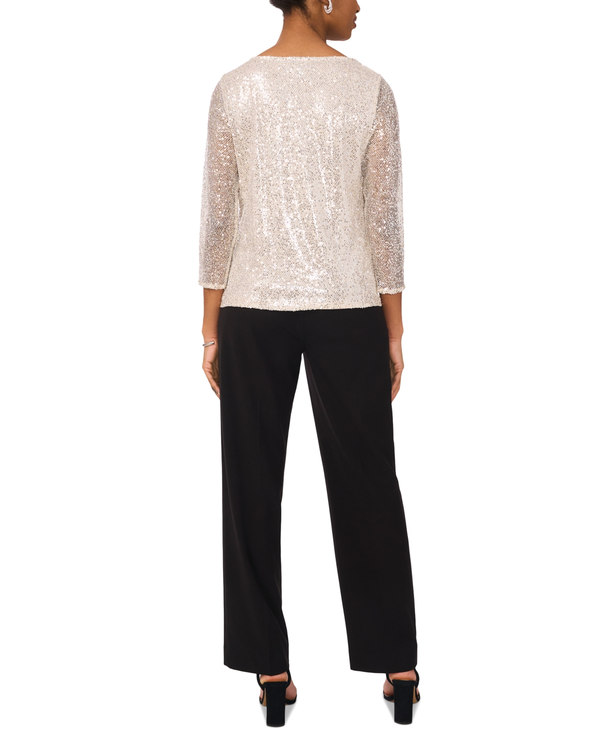 Drape Neck Blouse W/ -Silver