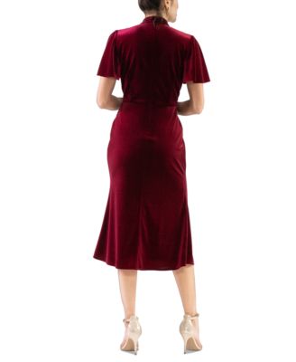 Women's Velvet Mock-Neck Flutter-Sleeve Dress