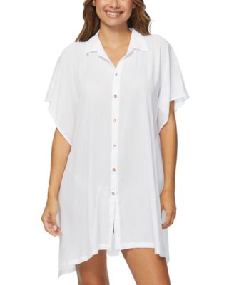 Juniors' Vacay Button-Front Cover-Up Tunic Shirt