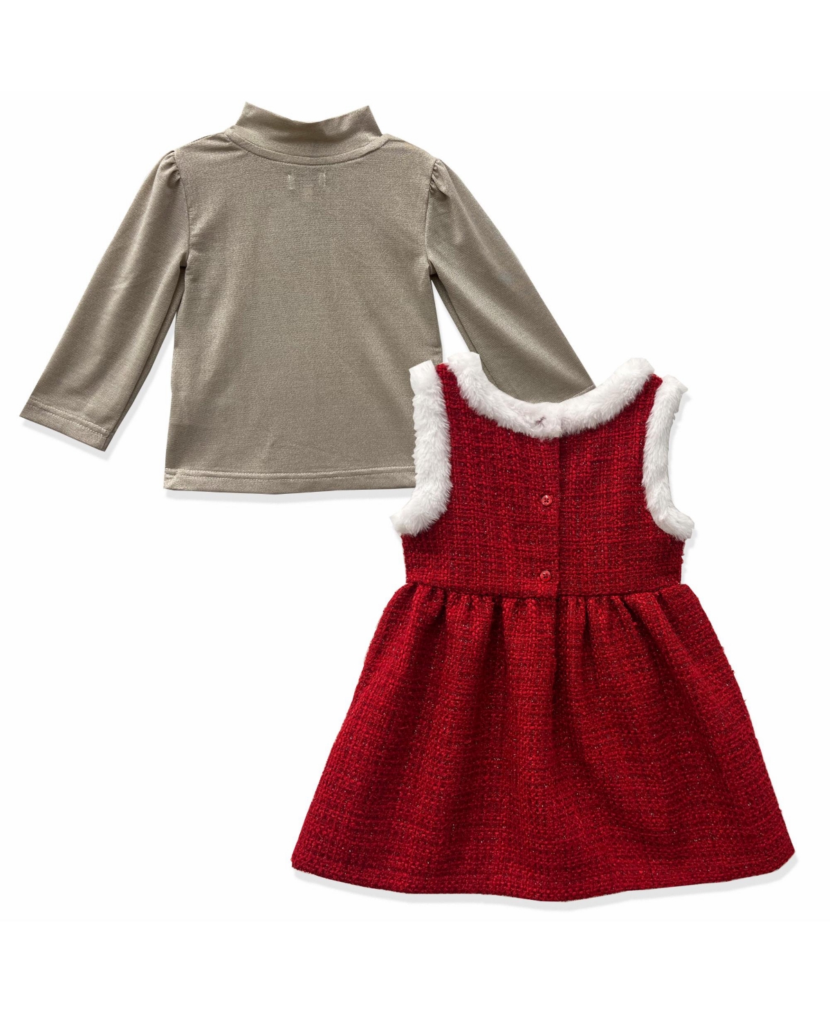 Blueberi Boulevard Toddler and Little Girls Long Sleeve Lurex Mock Neck Top and Tweed Jumper, 2-Piece Set