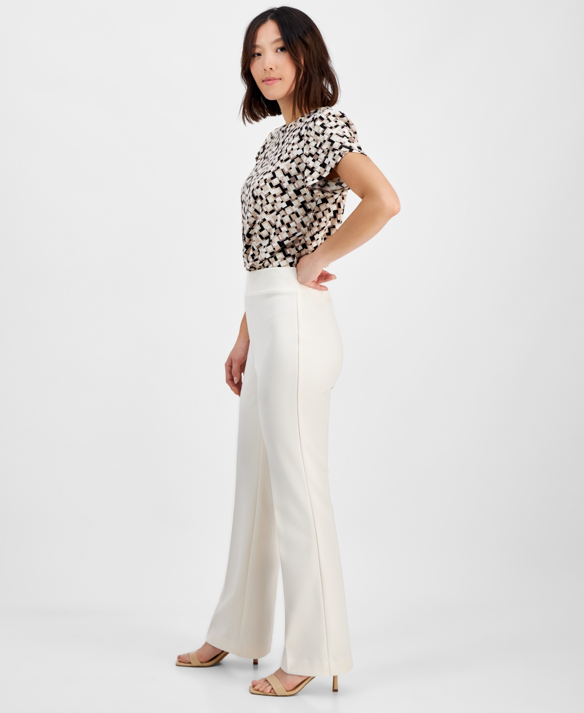 Ak Anne Klein Petite Pull-on Crepe Trousers In Anne White