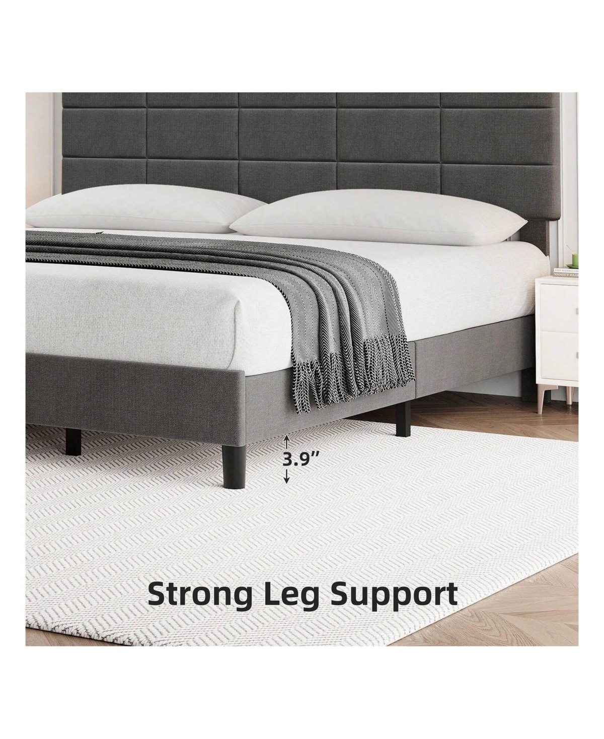 gaomon Platform Bed Frame, Linen Upholstered Bed Frame, Wooden Slats Support, No Box Spring Needed, Noise-Free