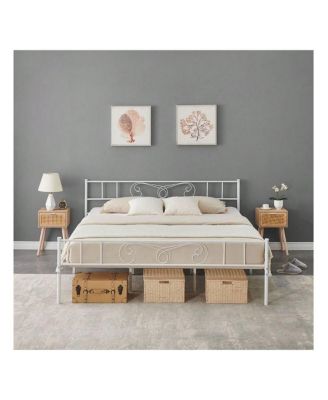 Metal Platform Bed Frame With Headboard And Footboard, Steel Slat Support And Mattress Foundation, No Box Spring Needed - King