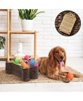 Dog Bone Shaped Storage Basket - Natural, Large Water Hyacinth Pet Toy Bin Organizer
