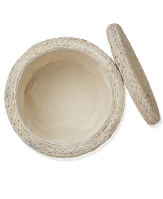 17&amp;#x22; Round Storage Ottoman with Lid - Whitewash, Handwoven Footstool for Living Room, Bedroom, Bathroom, Home Office