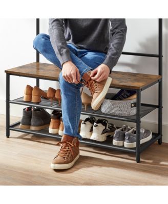 Entryway Industrial Style Coat Rack with Shoe Storage