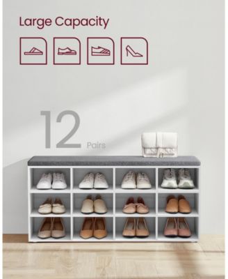 Cushioned Shoe Bench with 12 Compartments,  Cloud White & Dove Gray
