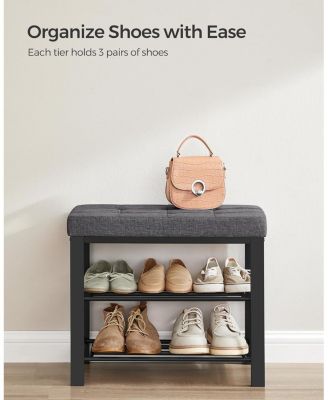 Modern Entryway Bench with cushion and Shoe Storage,  Dark Grey & Ink Black