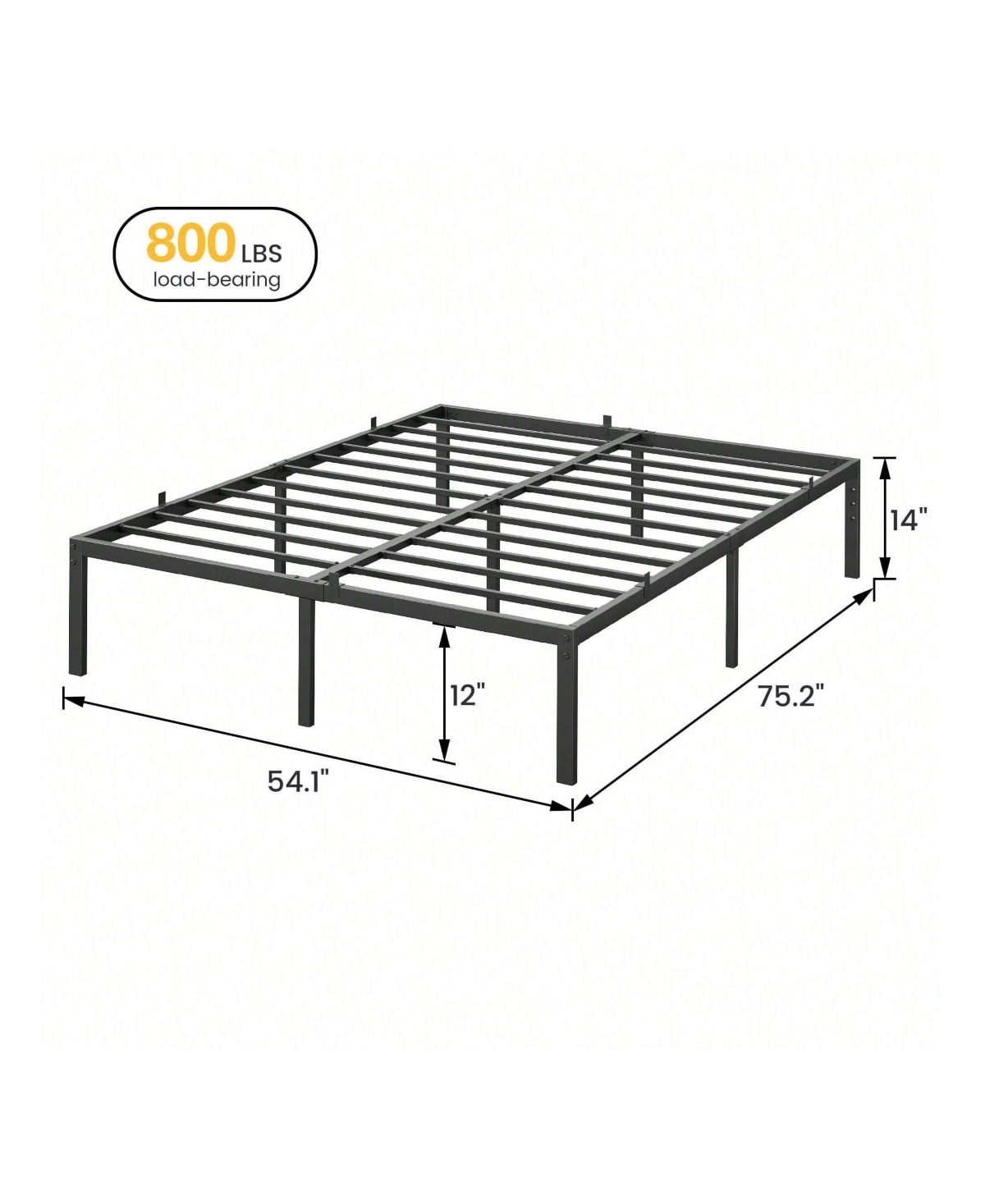 gaomon 14 Inch Bed Frame Metal Platform, Bed Frame With Ample Storage, No Box Spring Needed And Steel Slat Support, Easy Assembly