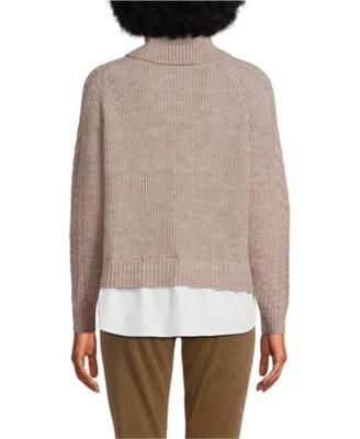 Women's Cable Turtleneck with Mock Shirt Detail Sweater