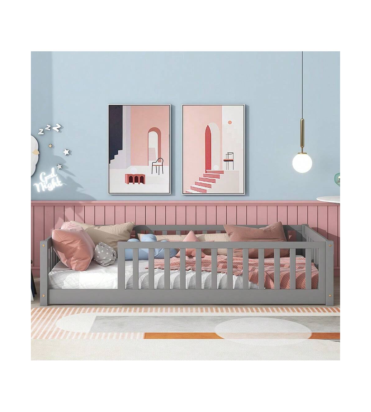 gaomon Children Floor Bed Floor Bed Solid Wood Floor Bed Frame With Sturdy Slats And Safety Fence For Girls Boys Teens