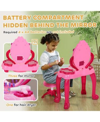 Kids Vanity Set with Mirror and Stool, Light and Sound, 15 Accessories