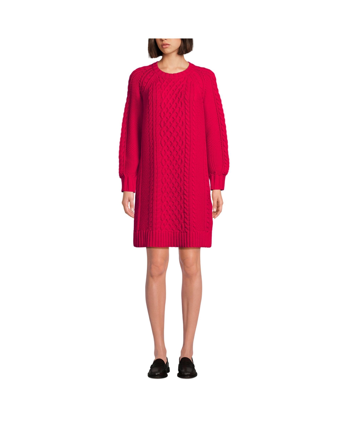 Lands' End Women's Cotton Blend Cable Crew Neck Sweater Dress