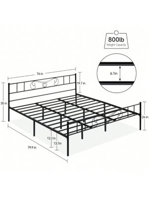 Metal Platform Bed Frame With Headboard And Footboard, Steel Slat Support And Mattress Foundation, No Box Spring Needed