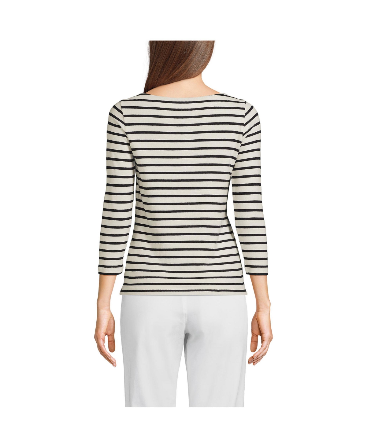 Lands' End Women's Mariner Jersey Boatneck Top -black breton stripe