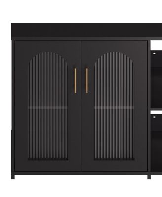 Buffet Sideboard Cabinet, Wooden Storage Cabinet with Glass Doors, Two Metal Handle