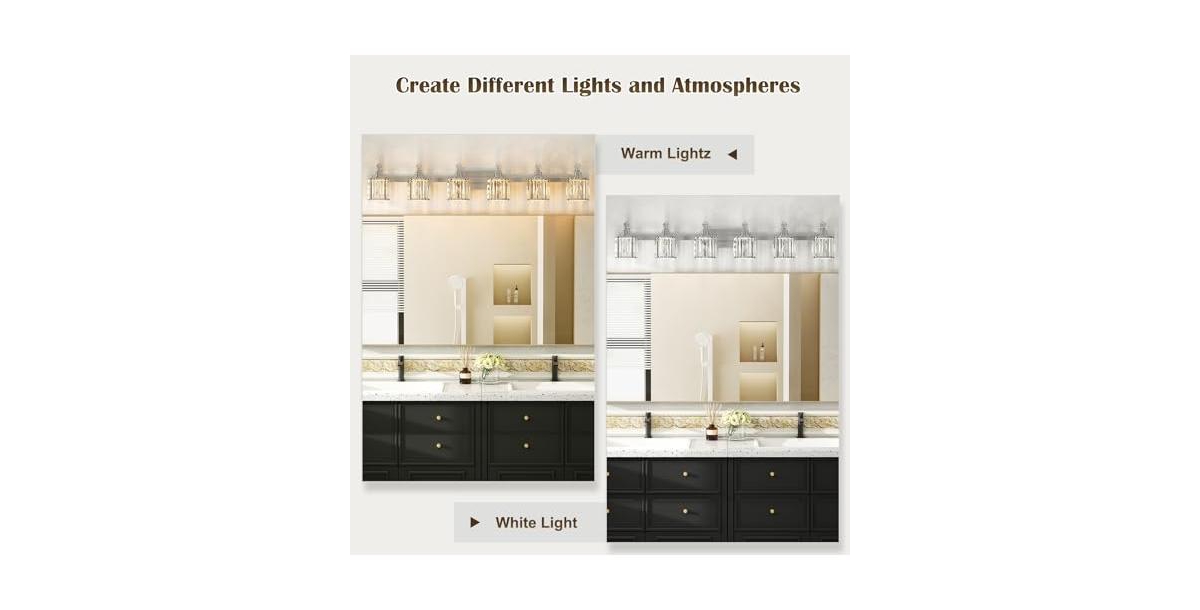 gaomon 6 Light Crystal Vanity Lights for Bathroom,Vanity Light Fixtures Over Mirror Chrome Stainless Steel Vanity Light