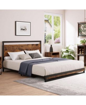6 Inch Metal Platform Bed Frame With Wooden Headboard And Footboard, Mattress Foundation, Easy To Assemble