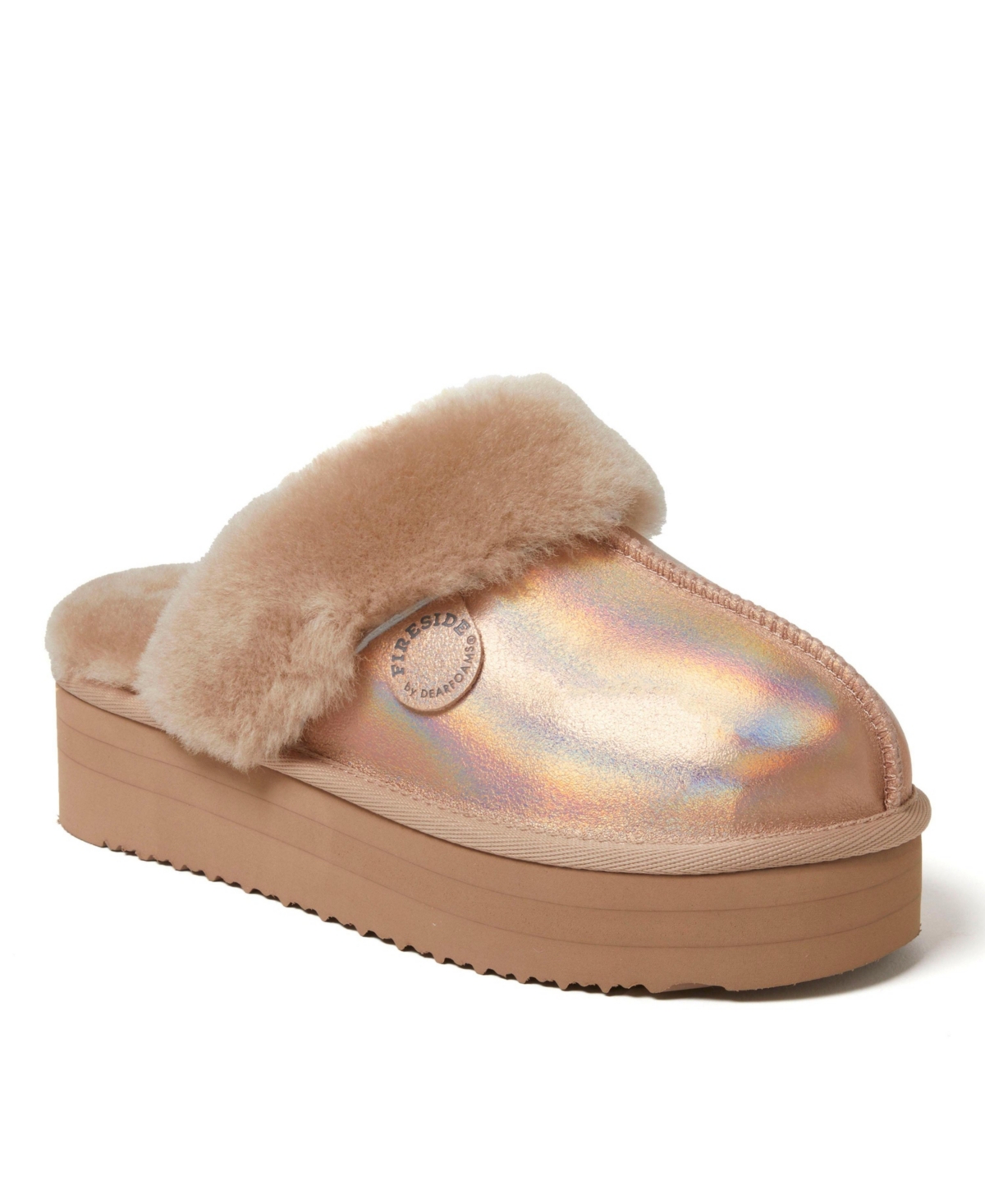 Fireside by Dearfoams Women's Melton Genuine Shearling Platform Scuff Slipper - Chestnut
