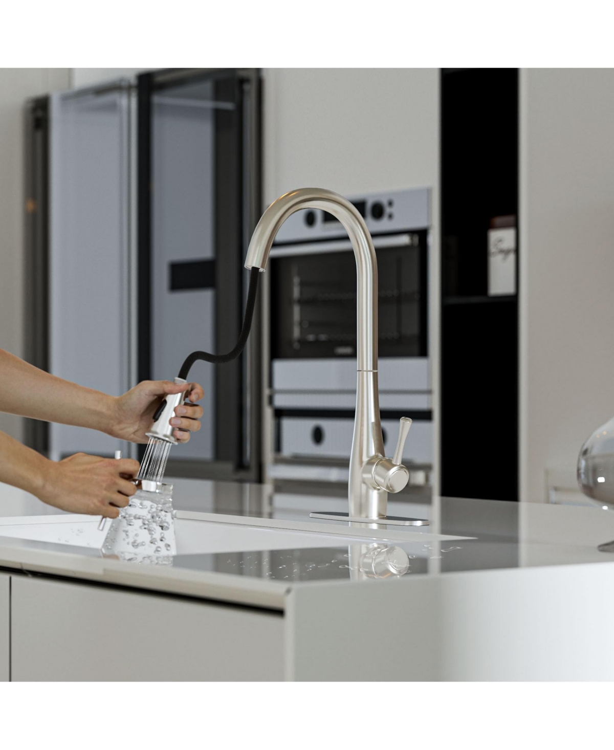 Lovmor Modern High Arc Kitchen Faucet with Sprayer,- Chrome