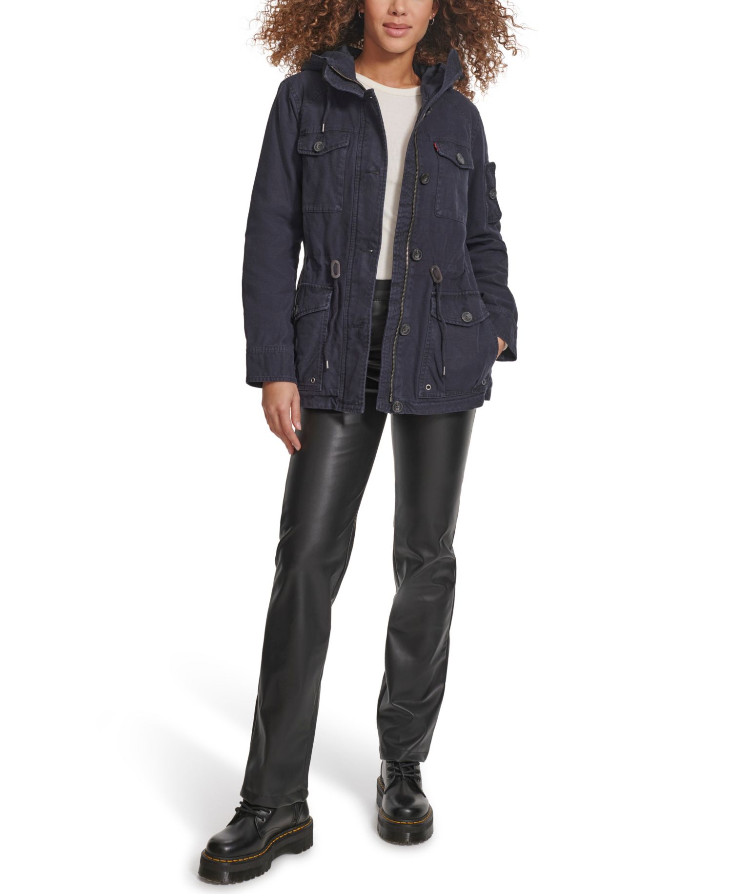 Trendy Plus Size Hooded Military Jacket