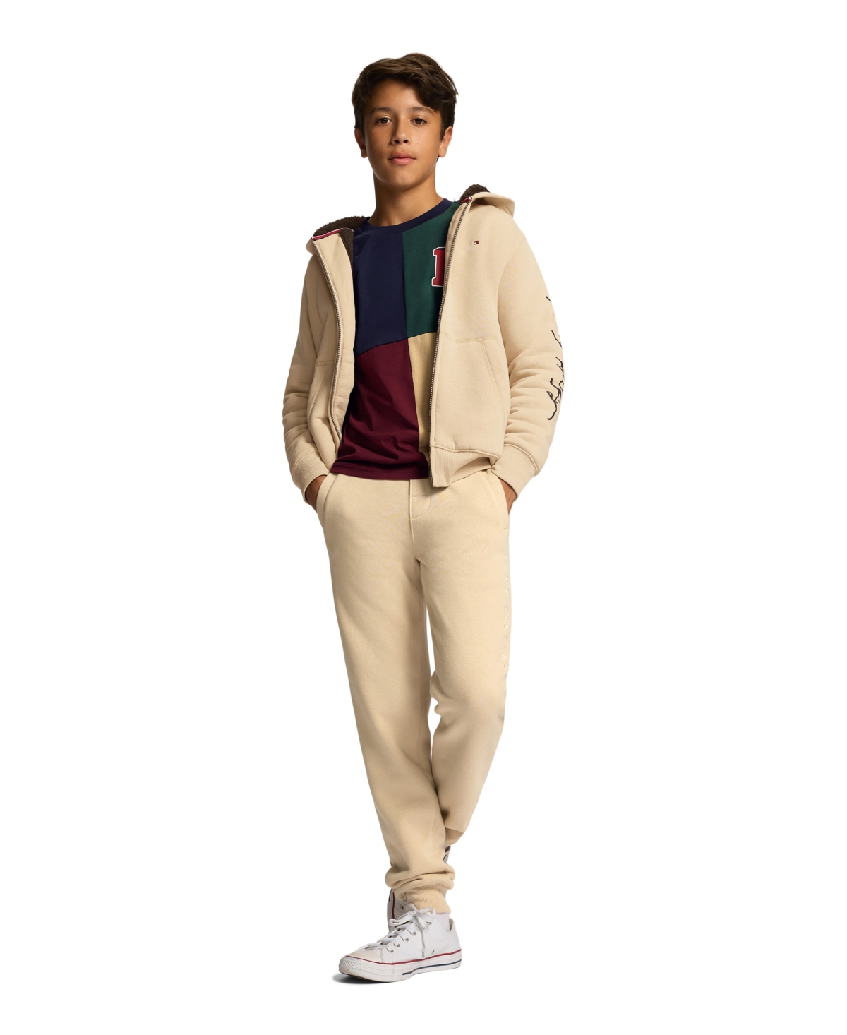 Tommy Hilfiger Toddler And Little Boys Tommy Script Zip Front Sherpa Hoodie In Irish Cream