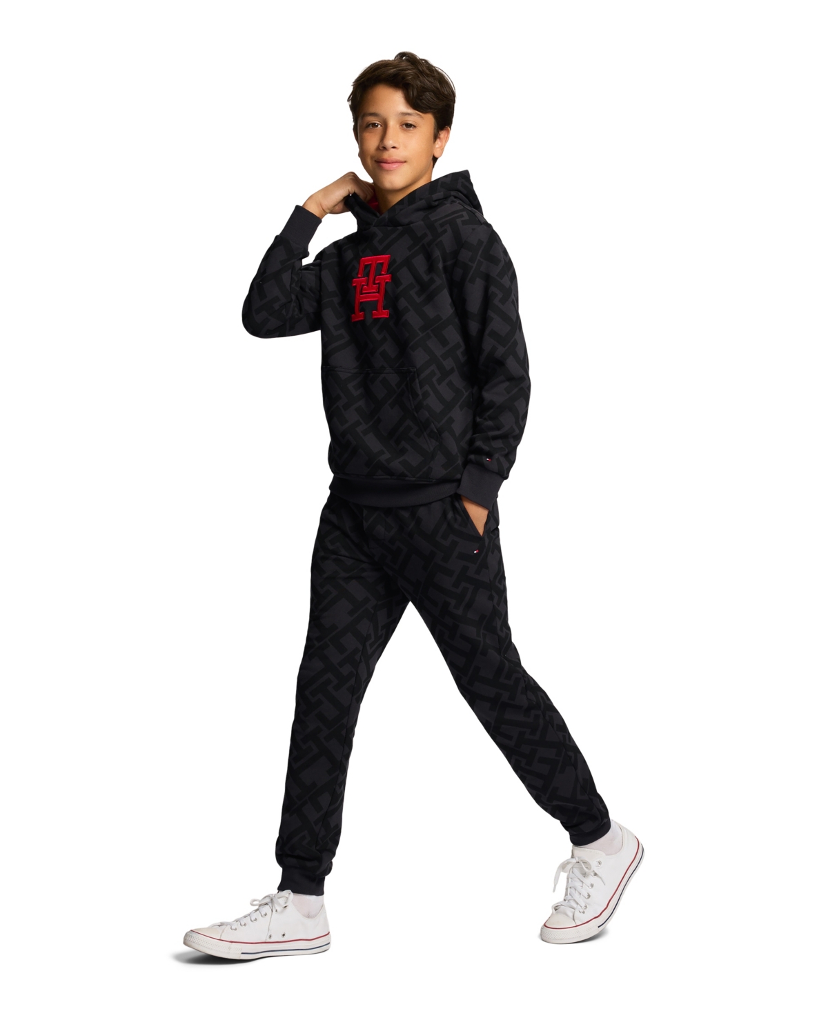 Tommy Hilfiger Big Boys Monotype Allover Print Pullover Hoodie