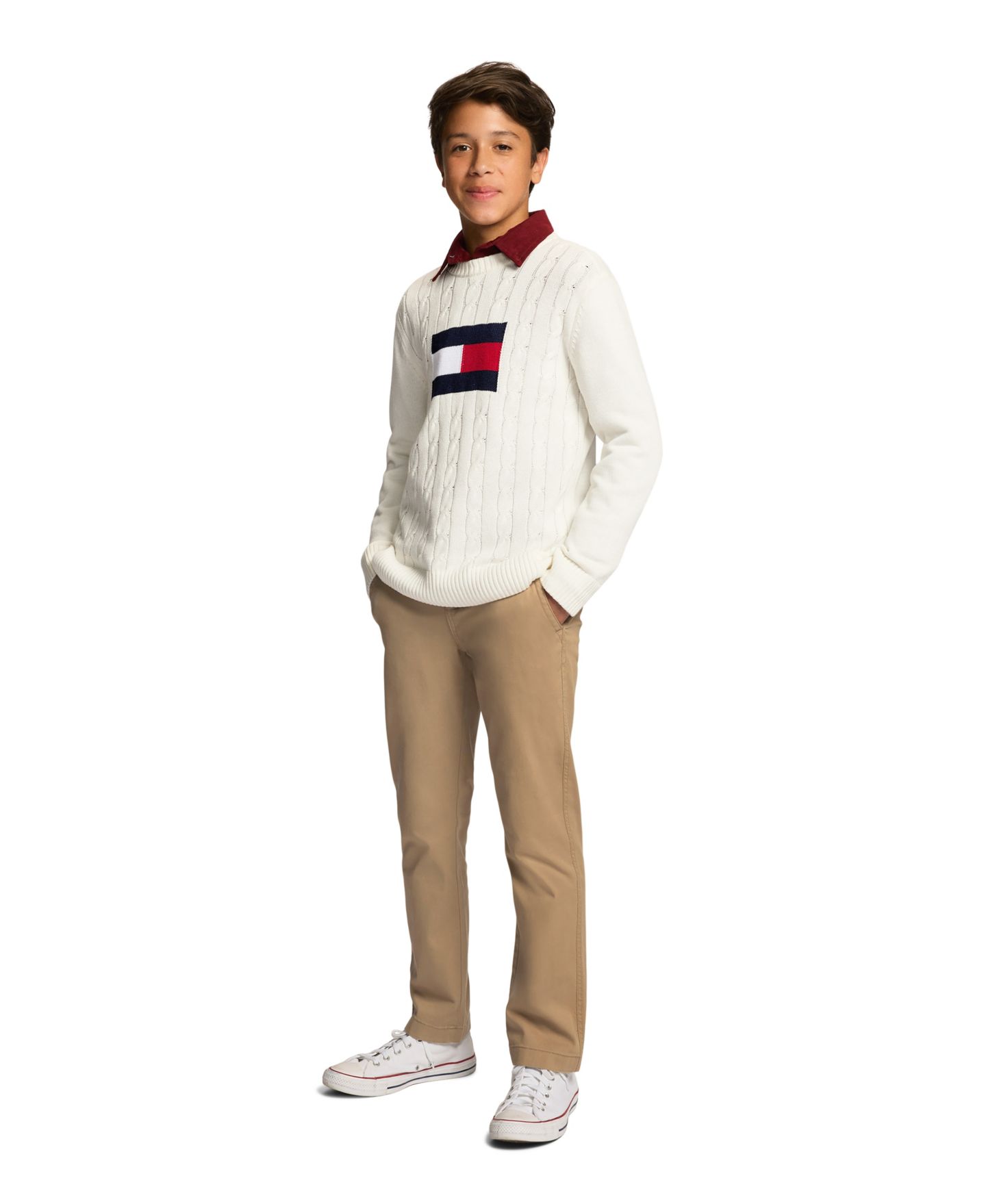 Брюки Tommy Hilfiger Flat-Front Stretch Chino Pants для мальчиков, цвет: Золотой хаки — фото 2