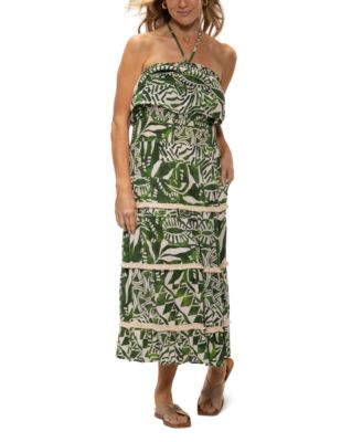 Dotti - Women's Ruffled Smocked-Waist Tiered Cover-Up Dress